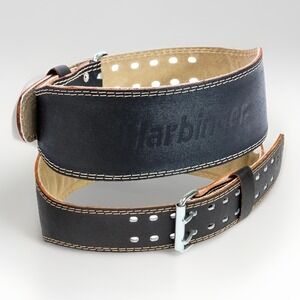 Harbinger M 4" Leather Weightlifting Belt Double-Stitched Padded Suede Interior